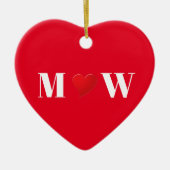 かわいい赤いハートカスタムカップルのモノグラムイニシャル セラミックオーナメント (正面)