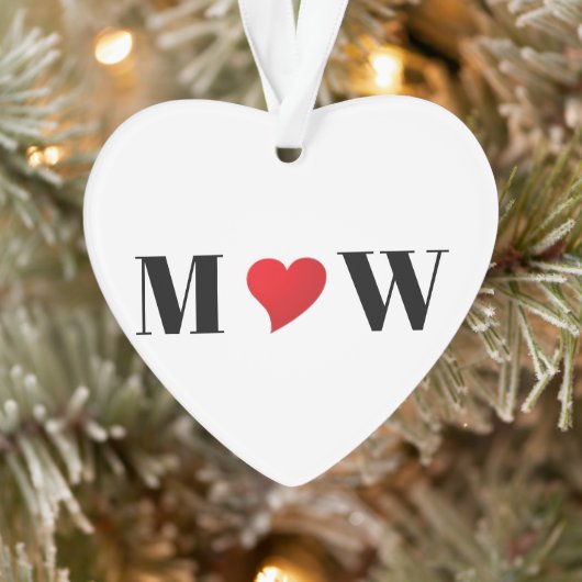 かわいい赤いハートカスタムカップルイニシャルモノグラム オーナメント (ツリー)