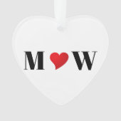 かわいい赤いハートカスタムカップルイニシャルモノグラム オーナメント (正面)