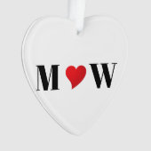 かわいい赤いハートカスタムカップルイニシャルモノグラム オーナメント (正面)