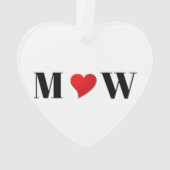 かわいい赤いハートカスタムカップルイニシャルモノグラム オーナメント (裏面)