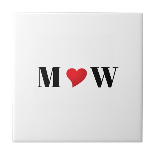 かわいい赤いハートカスタムカップルイニシャルモノグラム タイル (正面)