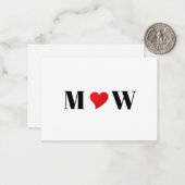 かわいい赤いハートカスタムカップルイニシャルモノグラム ノートカード (正面/裏面インサイチュ)