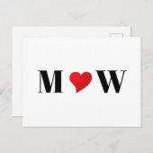 かわいい赤いハートカスタムカップルイニシャルモノグラム ポストカード (正面/裏面)