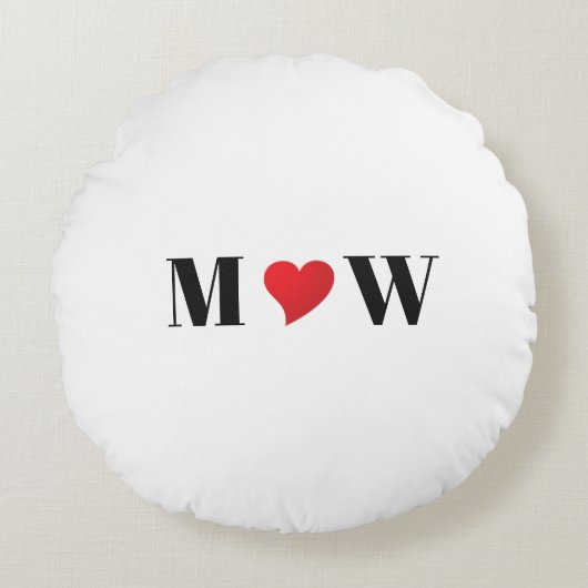 かわいい赤いハートカスタムカップルイニシャルモノグラム ラウンドクッション (正面)