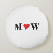 かわいい赤いハートカスタムカップルイニシャルモノグラム ラウンドクッション (裏面)