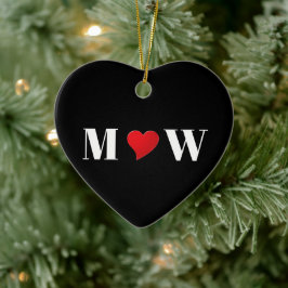 かわいい赤いハートカスタムカップルタイポグラフィモノグラム セラミックオーナメント