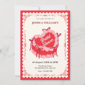 かわいい赤いハートケーキボウブライダルシャワー 招待状 (正面)