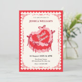 かわいい赤いハートケーキボウブライダルシャワー 招待状 (スタンド正面)