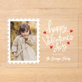 かわいい赤いハートスタンプ写真バレンタインデー アクリル招待状 (正面)