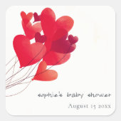 かわいい赤いハートバルーン甘い赤ちゃんシャワー スクエアシール (正面)
