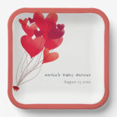 かわいい赤いハートバルーン甘い赤ちゃんシャワー ペーパープレート (正面)