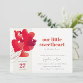 かわいい赤いハートバルーン甘い赤ちゃんシャワー 招待状 (スタンド正面)