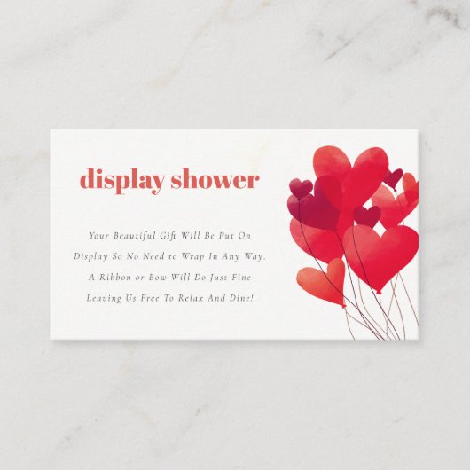 かわいい赤いハートバルーン表示シャワー赤ちゃんシャワー エンクロージャーカード (正面)