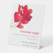 かわいい赤いハートバルーン誕生日カスタムパーティー 台座サイン (正面)