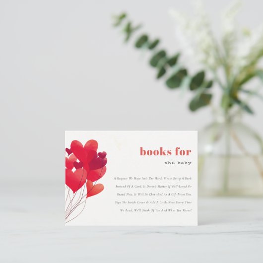 かわいい赤いハートバルーン赤ちゃんシャワー本 エンクロージャーカード (スタンド正面)