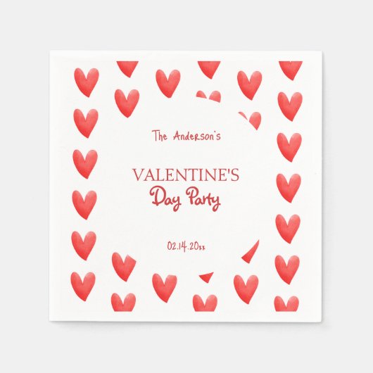 かわいい赤いハートバレンタインデーパーティー スタンダードカクテルナプキン (正面)