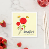 かわいい赤いハートフラワーズイラストレーション誕生日 スタンダードカクテルナプキン (インサイチュ)