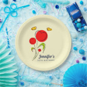 かわいい赤いハートフラワーズイラストレーション誕生日 ペーパープレート (パーティー)