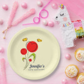 かわいい赤いハートフラワーズイラストレーション誕生日 ペーパープレート (パーティー)