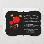 かわいい赤いハートフラワーズマザーズデイブランチ 招待状 (正面)
