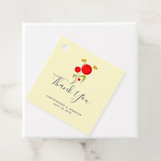 かわいい赤いハートフラワーズ結婚イラストレーション フェイバータグ (インサイチュ)