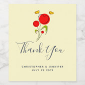 かわいい赤いハートフラワーズ結婚イラストレーション ワインラベル (シングルラベル)