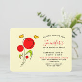 かわいい赤いハートフラワーズ誕生日 招待状 (スタンド正面)