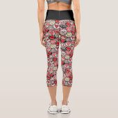 かわいい赤いハートラブピースボトルキャップパターン カプリレギンス (裏面)