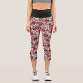 かわいい赤いハートラブピースボトルキャップパターン カプリレギンス (正面)