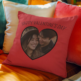 かわいい赤いハート写真とバレンタイン文字 クッション