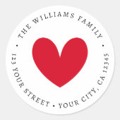 かわいい赤いハート差出人住所 ラウンドシール (正面)