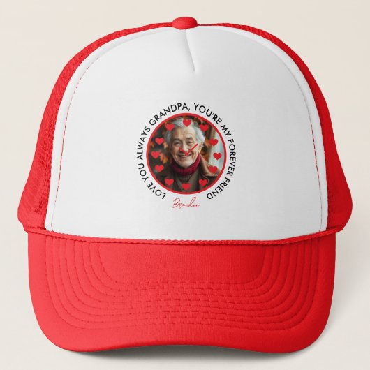かわいい赤いハート時計は祖父母を愛する写真 キャップ (正面)
