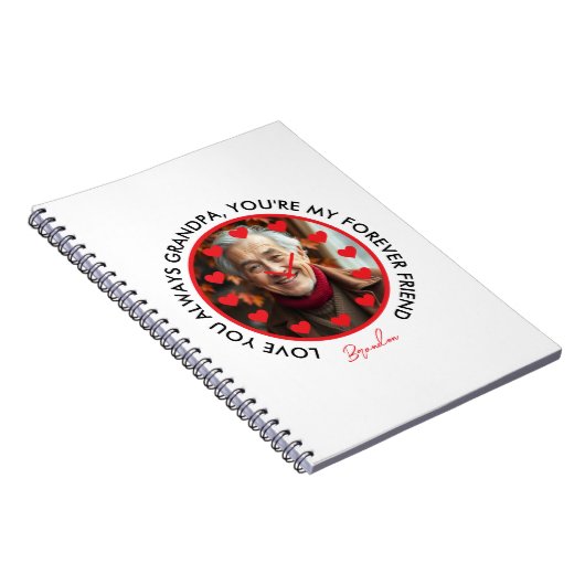 かわいい赤いハート時計は祖父母を愛する写真 ノートブック (右側)