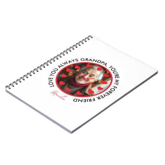 かわいい赤いハート時計は祖父母を愛する写真 ノートブック (左側)