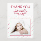 かわいい赤いハート柄フォト誕生日ありがとう ポストカード (正面)