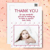 かわいい赤いハート柄フォト誕生日ありがとう ポストカード