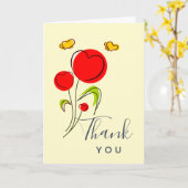 かわいい赤いハート花イラストレーションありがとう カード (黄色い花)