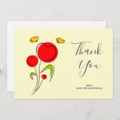 かわいい赤いハート花イラストレーションありがとう サンキューカード (正面/裏面)