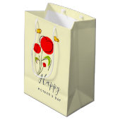 かわいい赤いハート花イラストレーション母の日 ミディアムペーパーバッグ (裏面アングル)