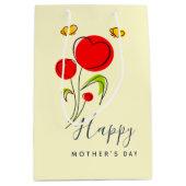 かわいい赤いハート花イラストレーション母の日 ミディアムペーパーバッグ (正面)