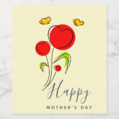 かわいい赤いハート花イラストレーション母の日 ワインラベル (シングルラベル)