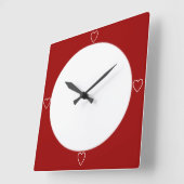 かわいい赤いハート スクエア壁時計 (傾斜)