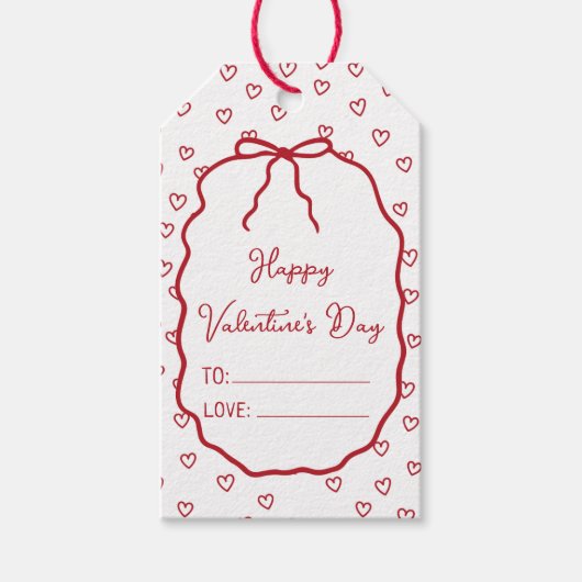 かわいい赤いハート&ボーカスタムバレンタインデー ギフトタグ (正面)