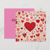 かわいい赤いハート 招待状 (正面/裏面)