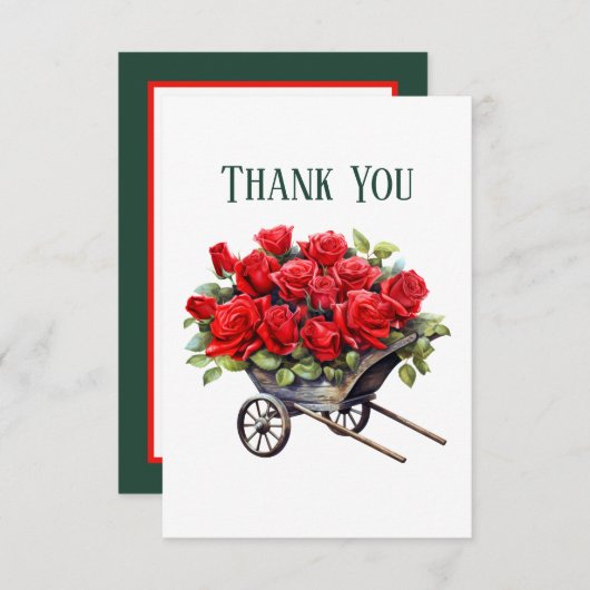 かわいい赤いバラにメッセージを追加 サンキューカード (正面/裏面)