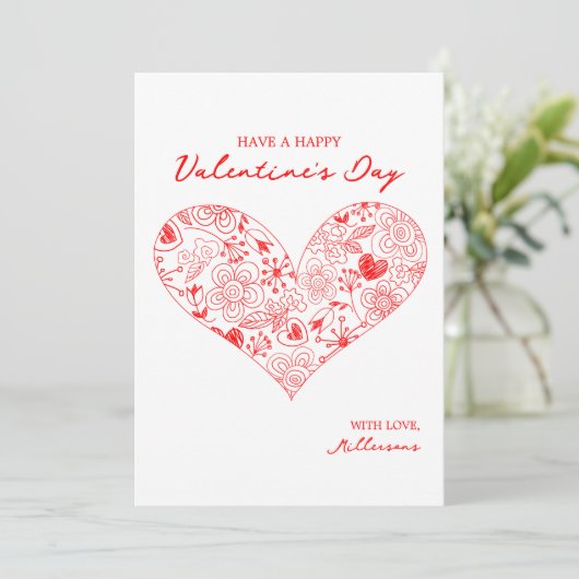 かわいい赤いバレンタインデーの花のハート家族の名前 シーズンカード (スタンド正面)