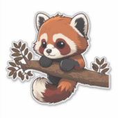 かわいい赤いパンダの木の枝 シール (正面)