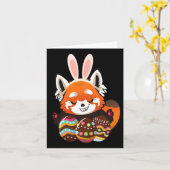 かわいい赤いパンダイースターバニーの耳 カード (黄色い花)