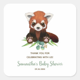 かわいい赤いパンダクマ緑の中性ベビーシャワー スクエアシール